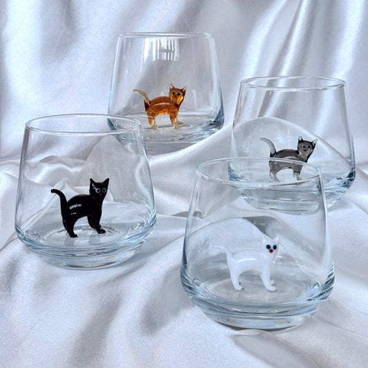 Drinking Murano Glass with Cat Figurine